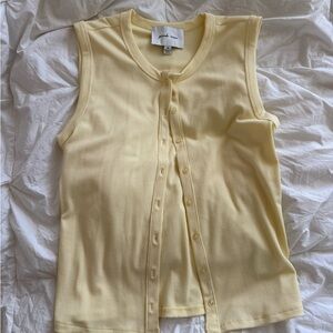 Pink Rose pale yellow ribbed sleeveless button-front tank